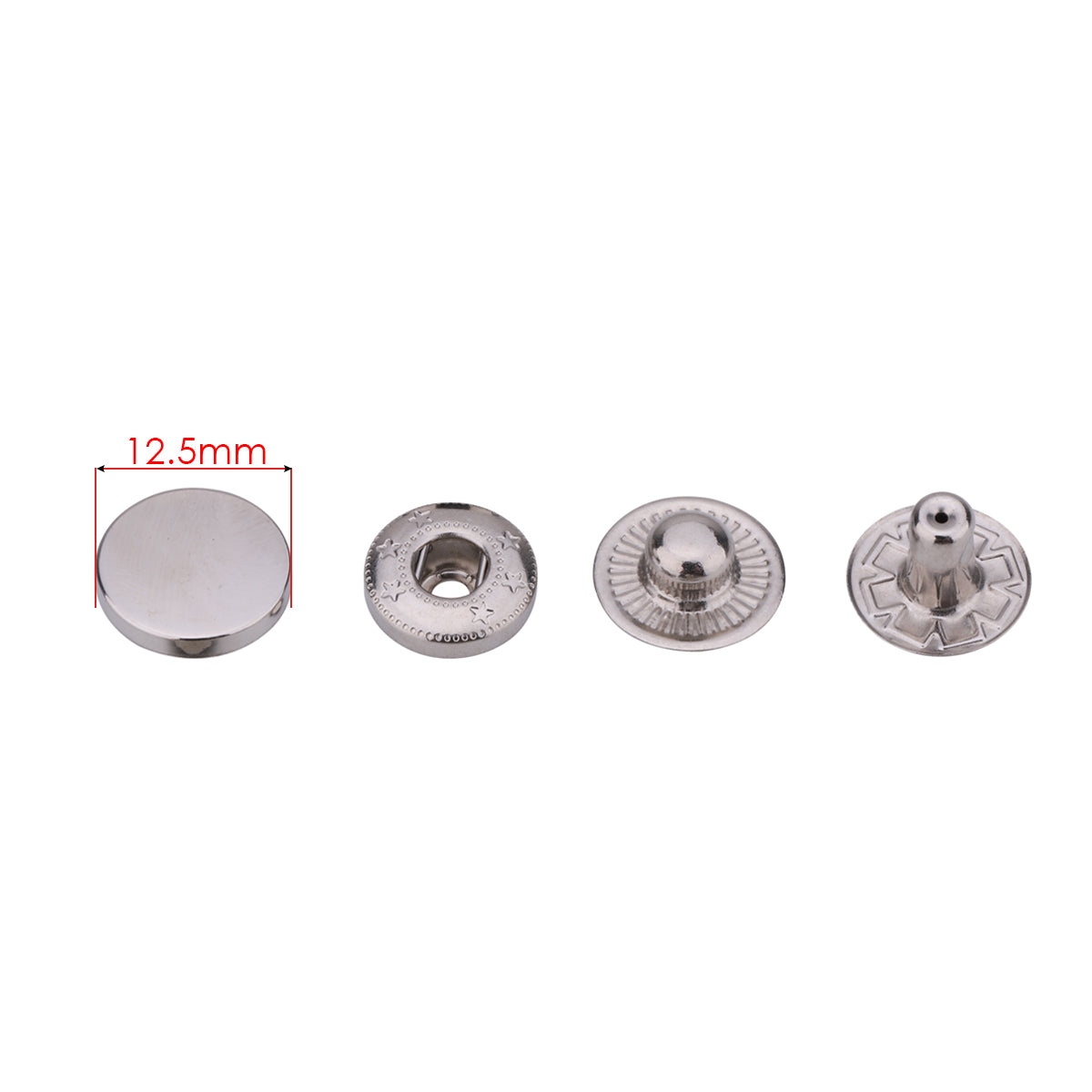 4-Part Flat Cap S Spring Press Studs (10 Sets)