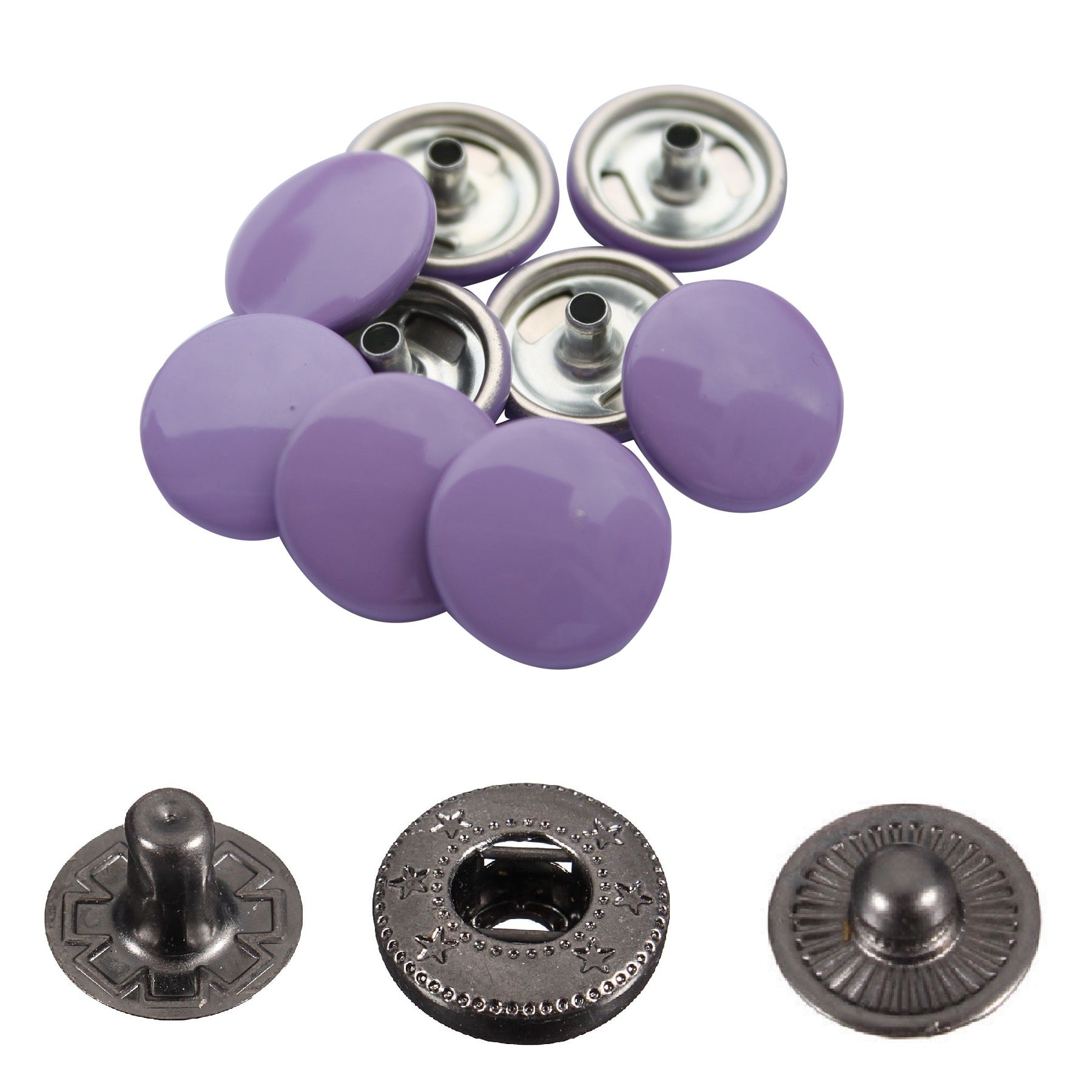 15mm S Spring Press Studs with Colour Caps and Gunmetal Components - (10 Sets)