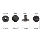 PRYM 15mm Small S Spring Press Studs with Black Plastic Cap (10 Sets)