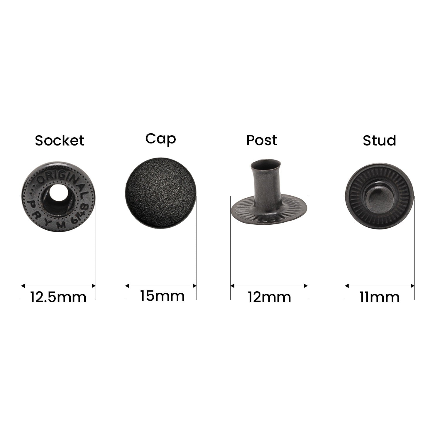 PRYM 15mm Small S Spring Press Studs with Black Plastic Cap (10 Sets)