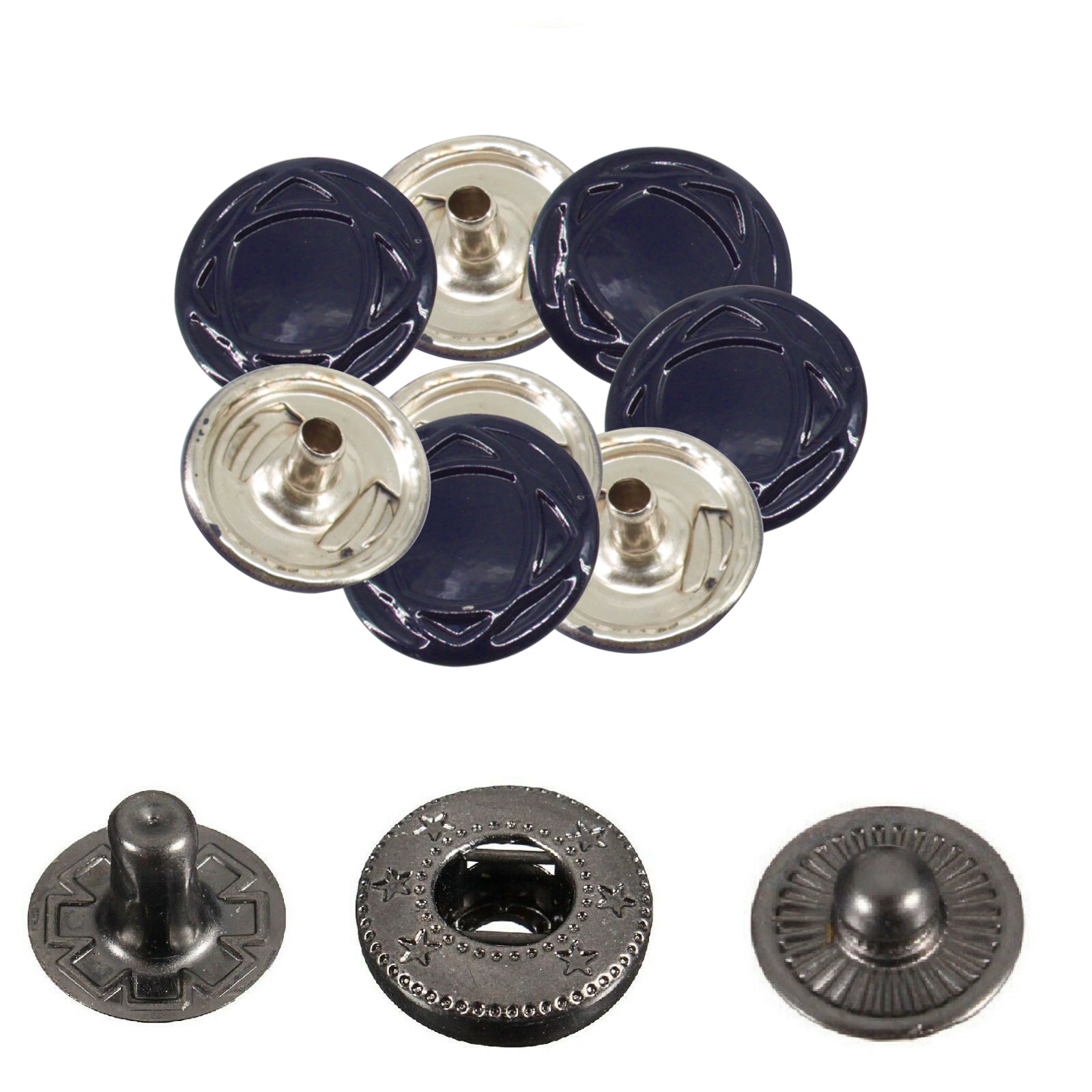 15mm S Spring Press Studs with Colour Caps and Gunmetal Components - (10 Sets)