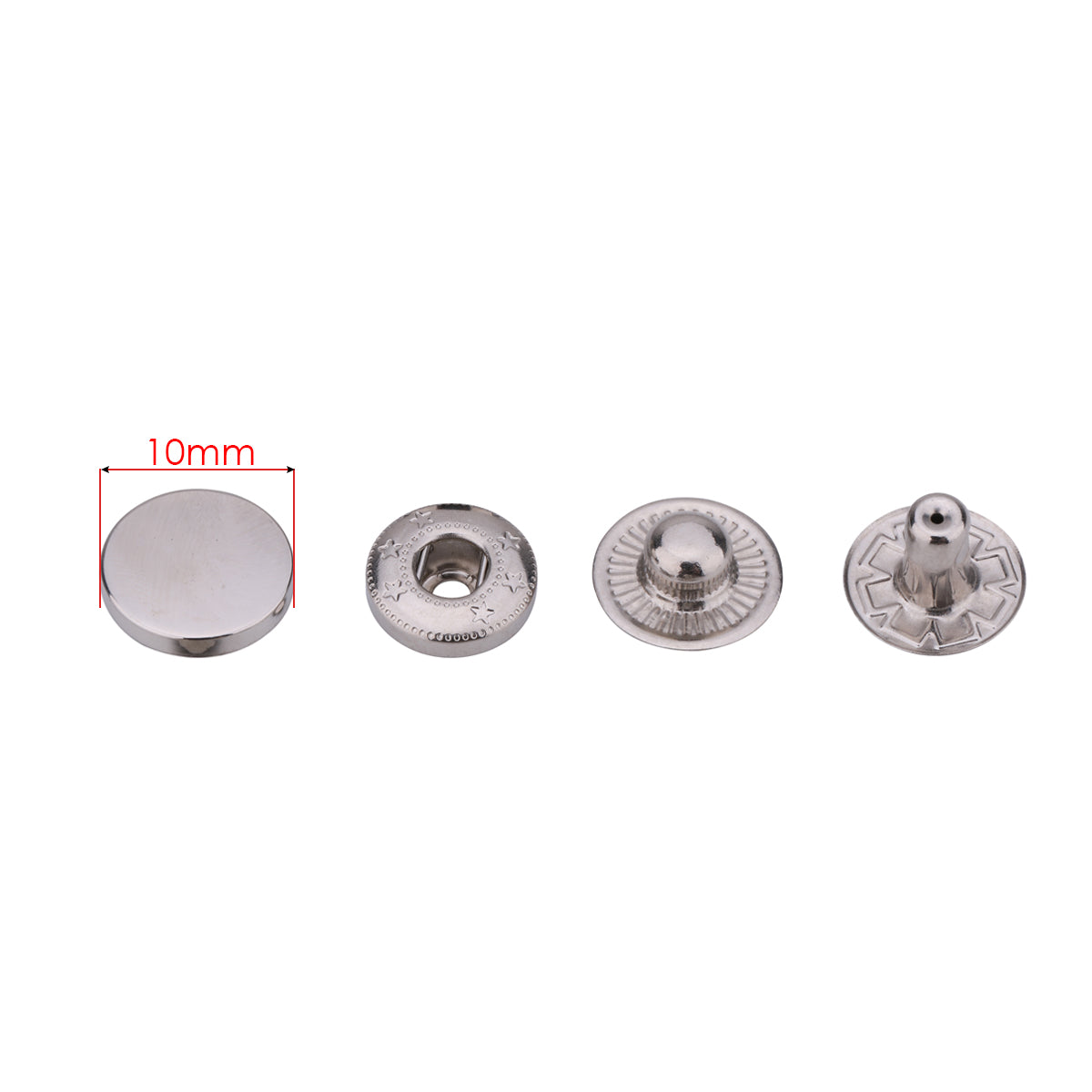 4-Part Flat Cap S Spring Press Studs (10 Sets)