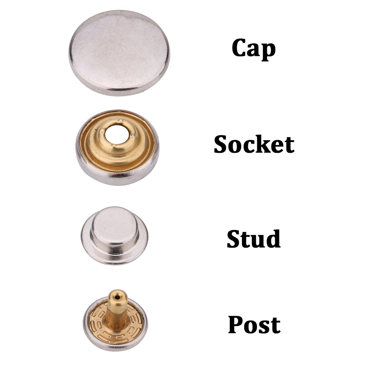 12.5mm 4-Part Brass Double Sided Press Studs (10 Sets)
