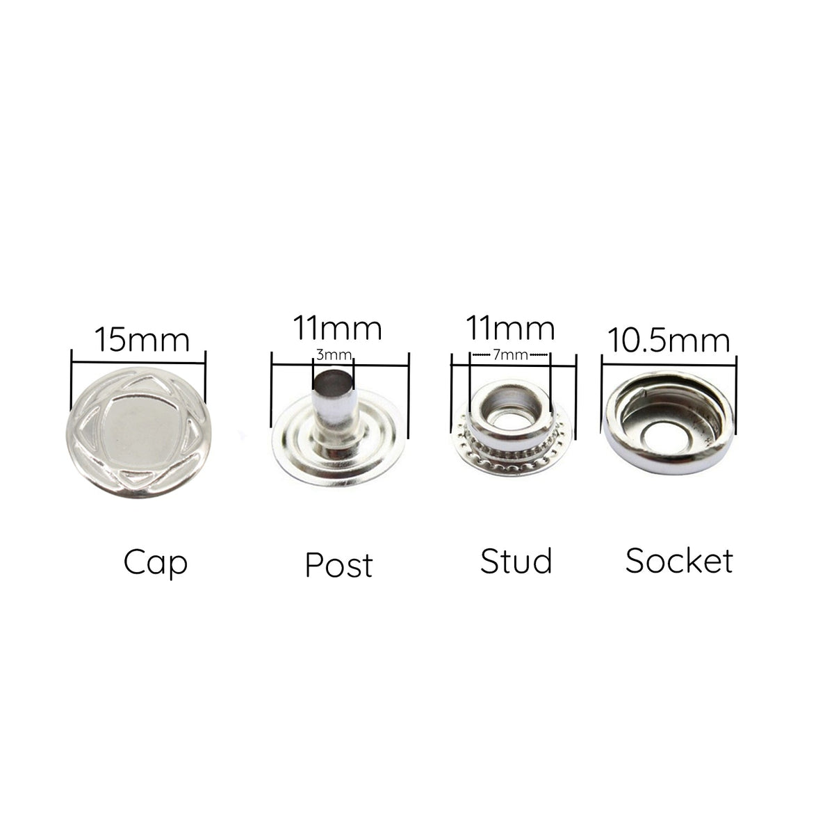 15mm Ring Spring Press Studs - Small (10 Sets)