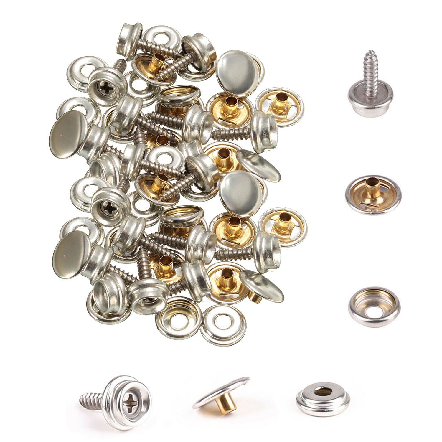 15mm 3-Part Screw Press Studs - (Pack of 10) - (Large)