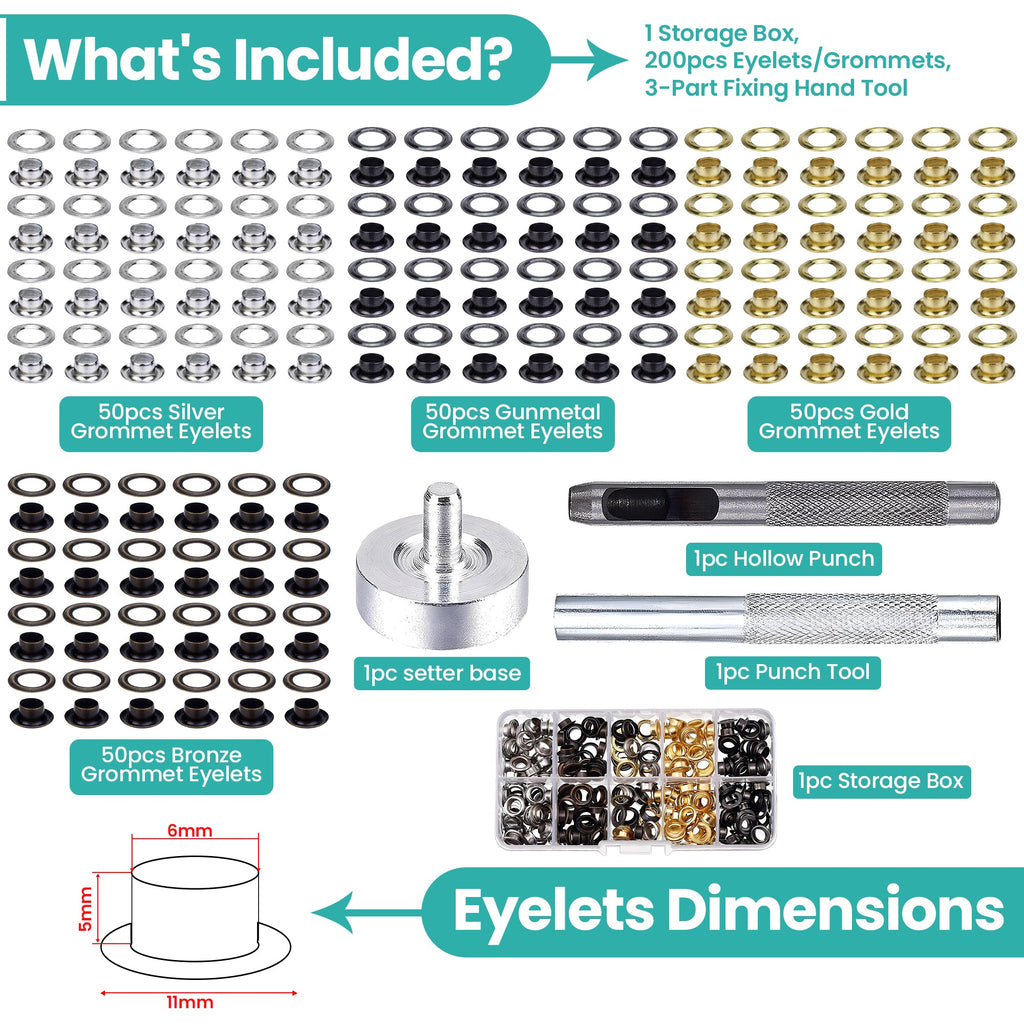 Eyelets with 3-Part Fixing Hand Tool