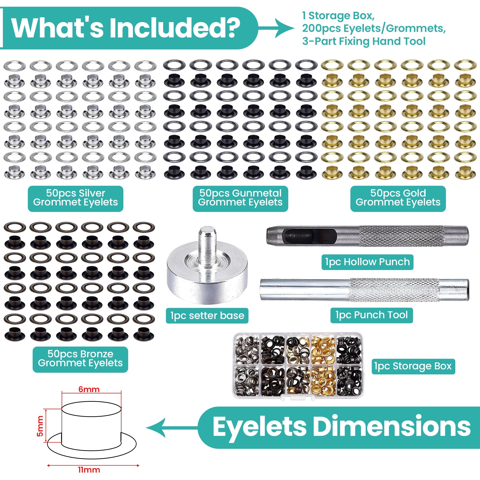 Eyelets with 3-Part Fixing Hand Tool