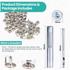 Silver Double Cap Rivets with Hole Punch Hand Tool - (Pack of 100)