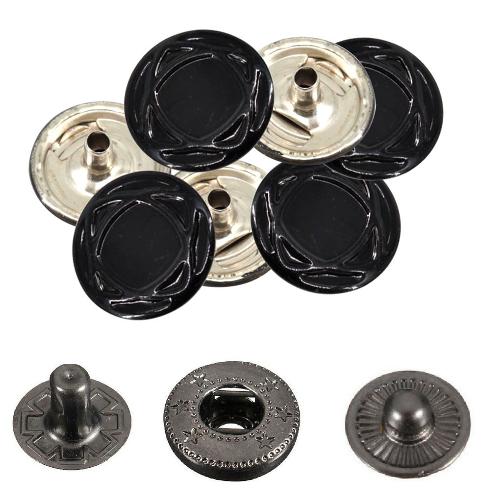 15mm S Spring Press Studs with Colour Caps and Gunmetal Components - (10 Sets)