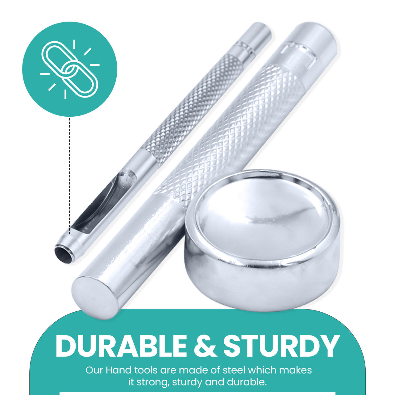 Silver Double Cap Rivets with Hole Punch Hand Tool - (Pack of 100)