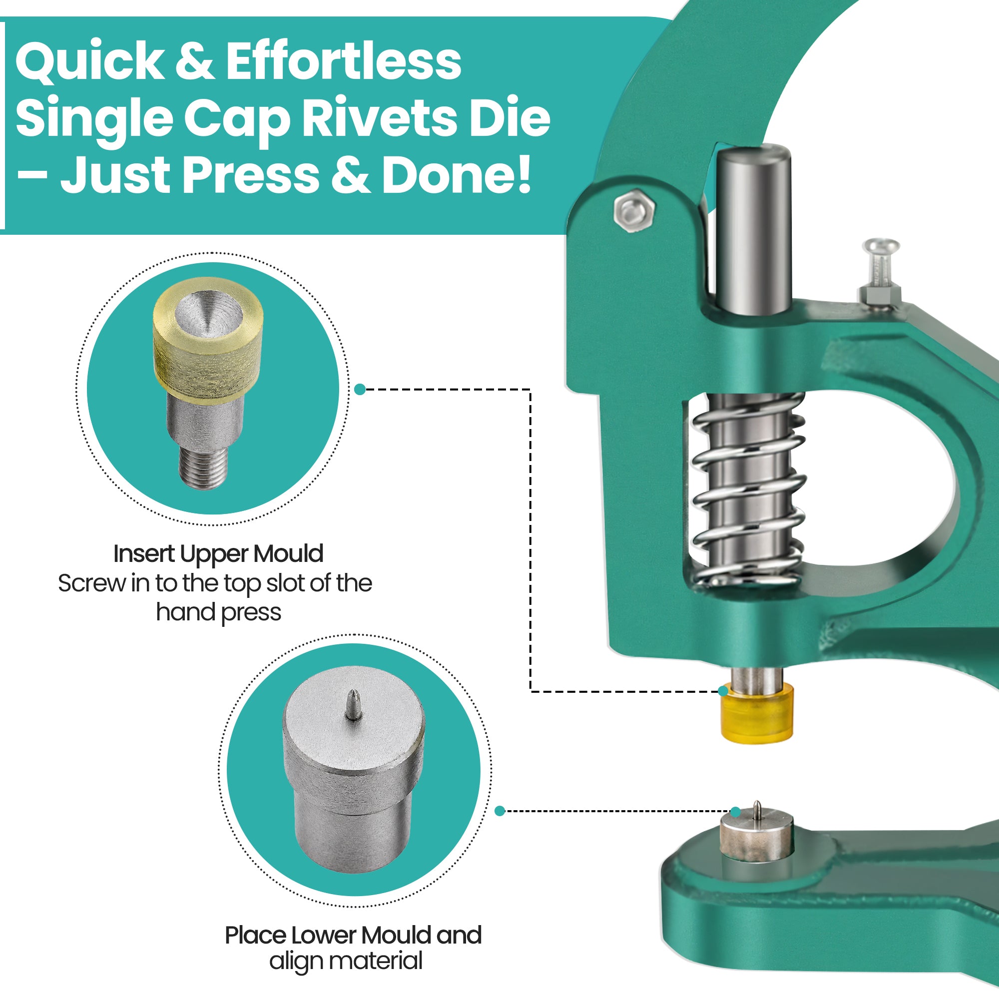 Single Cap Tubular Rivets Setting Die Set for Green Machine Hand Press