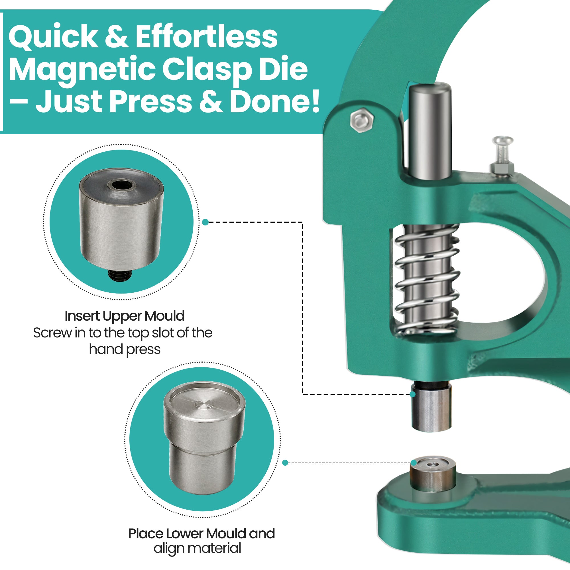 Magnetic Clasp with Prongs Die Set for Green Machine Hand Press