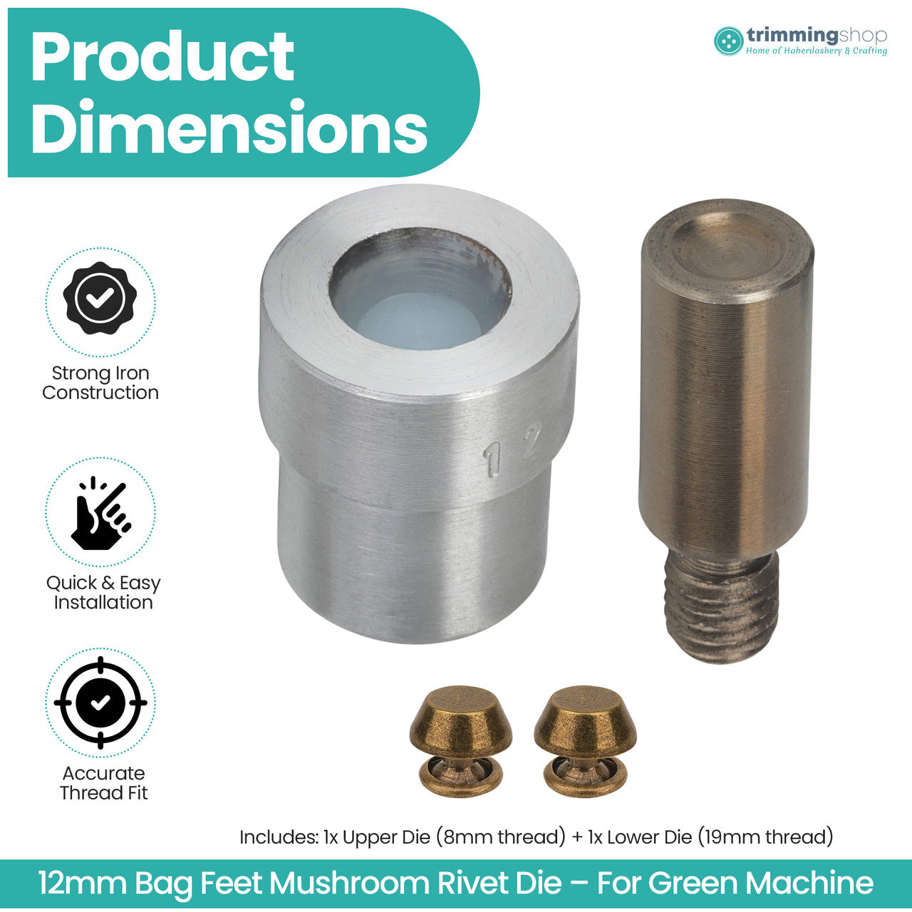 Mushroom Bag Feet Rivet Die Set for Green Machine - 12mm / 14mm