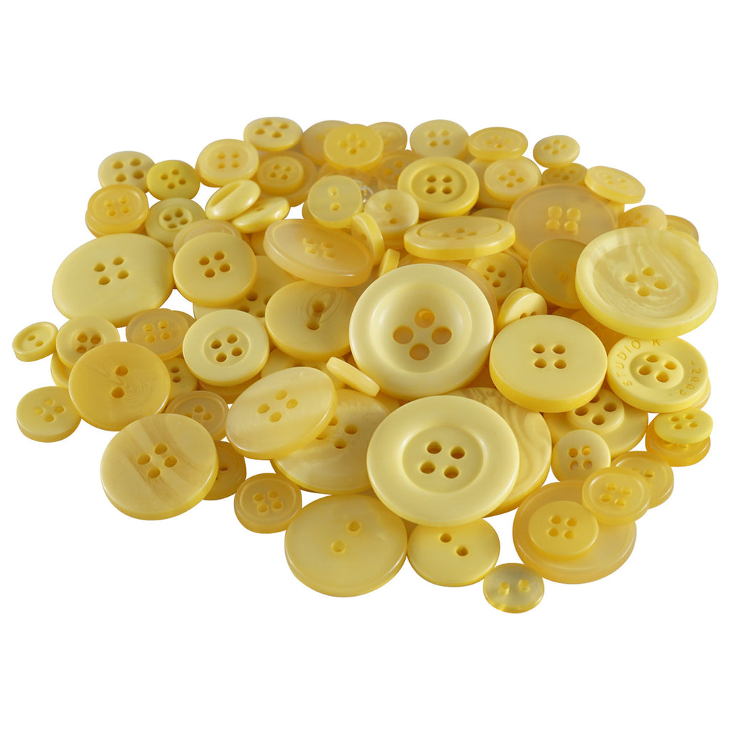 Yellow Buttons in Mixed Sizes - 100g Bag