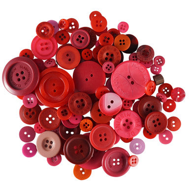 Mixed Red Buttons in Various Sizes - 100g Bag