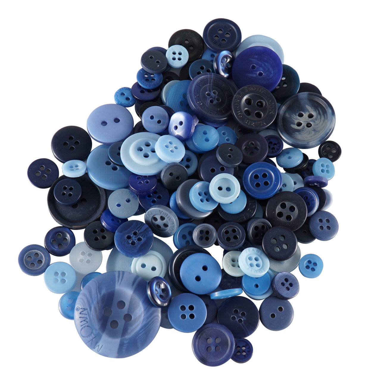 Blue Buttons in Mixed Sizes - 100g Bag