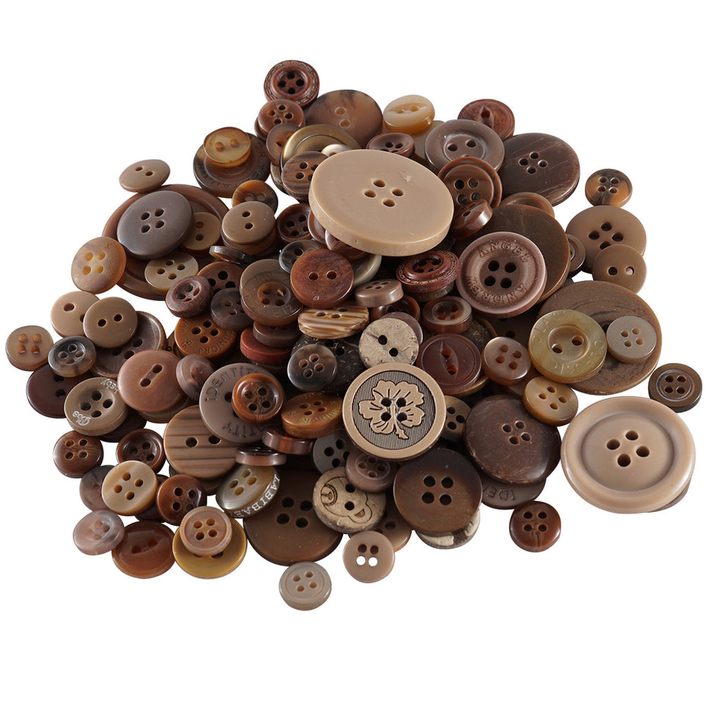 Mixed Brown Buttons in Various Sizes - 100g Bag