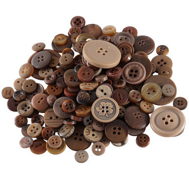 Mixed Brown Buttons in Various Sizes - 100g Bag