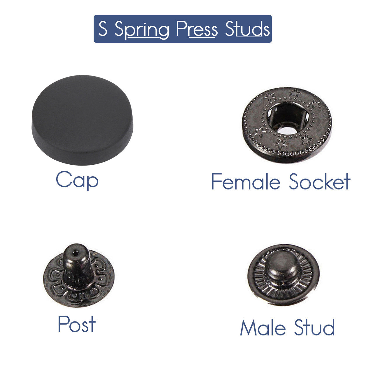 15mm S Spring Press Studs With Gunmetal Back Snaps With OR Without Hand Tool