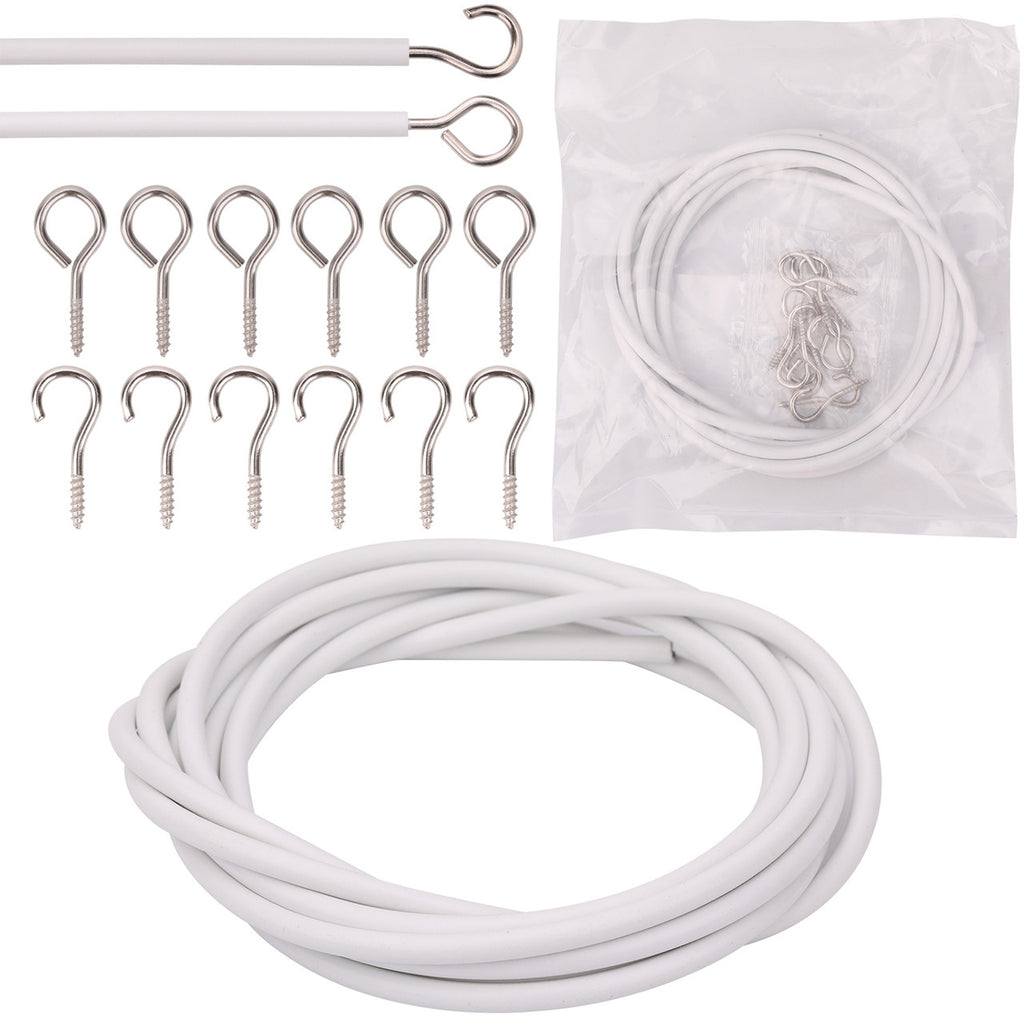 Curtain Wire with Hooks - White