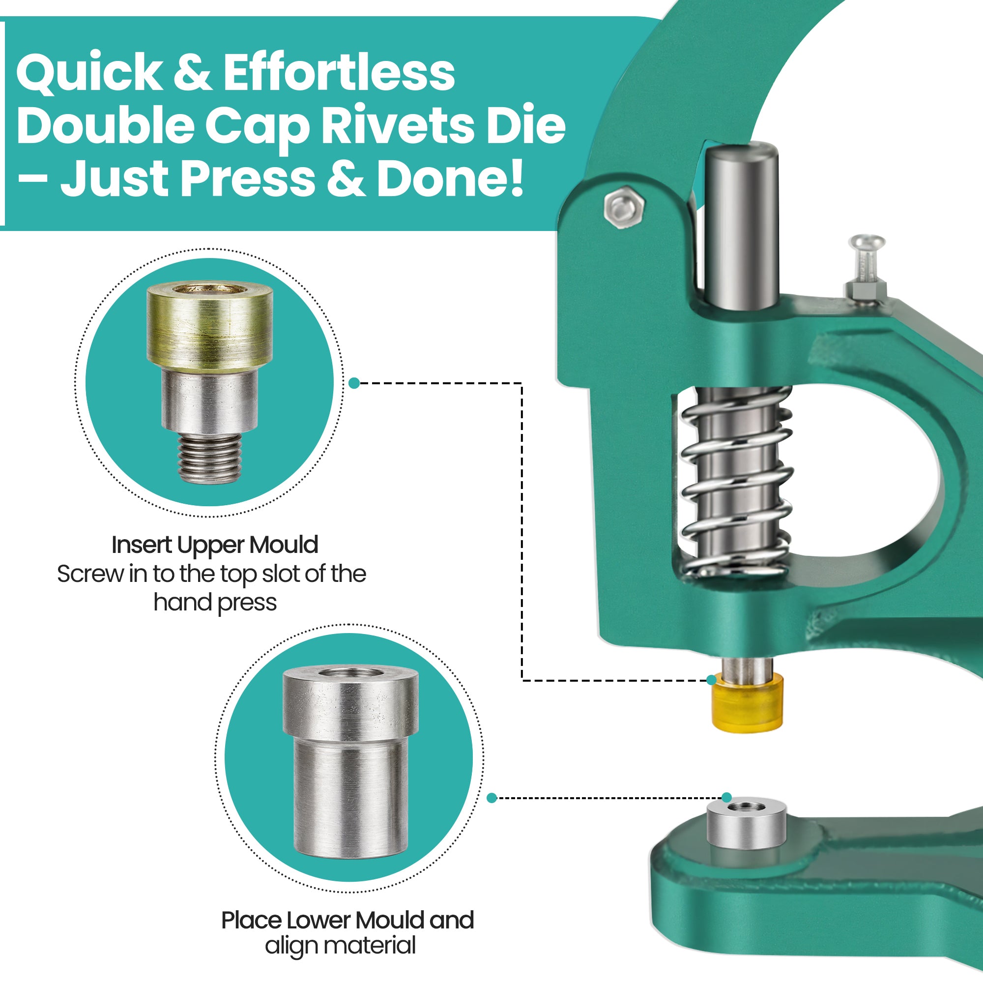 Double Cap Tubular Rivets Die Set for Green Machine Hand Press
