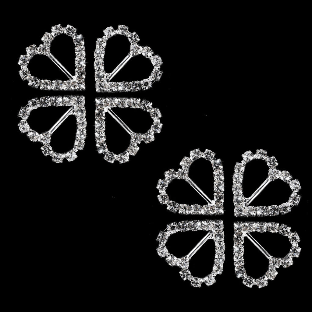 Heart Diamante Silver Slider Buckles - (Pack of 10)