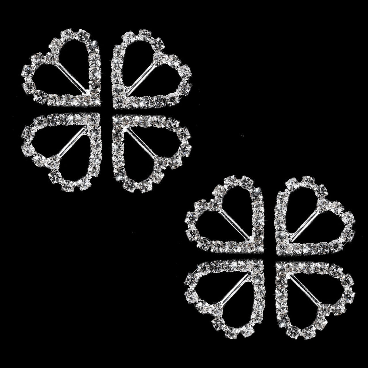 Heart Diamante Silver Slider Buckles - (Pack of 10)