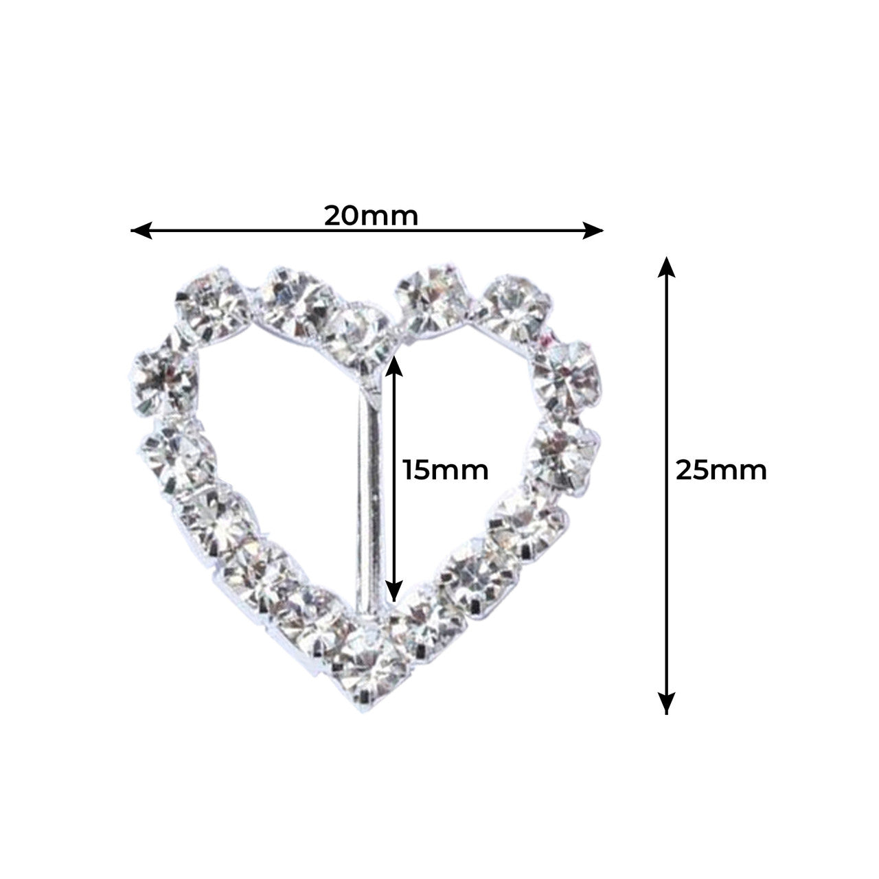 Heart Diamante Silver Slider Buckles - (Pack of 10)
