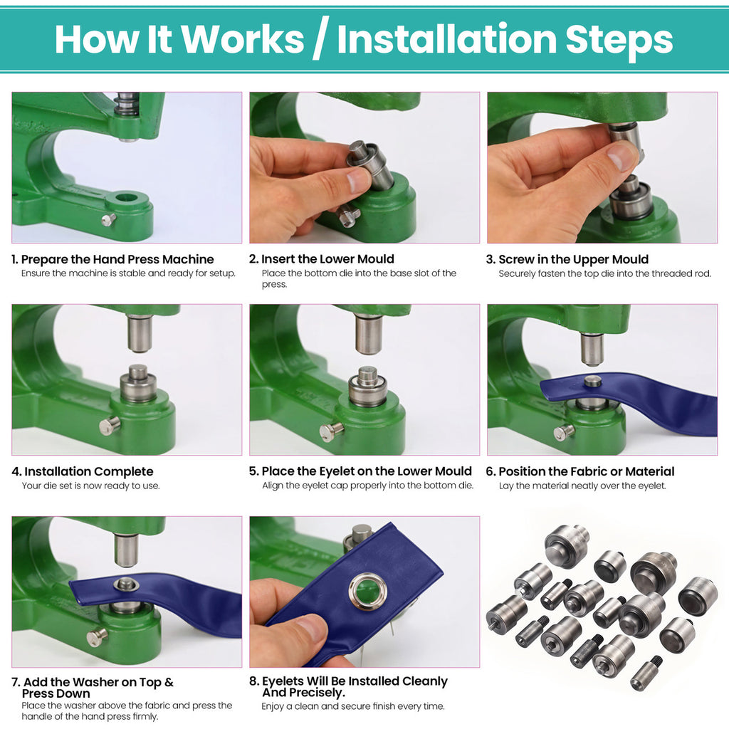 Eyelets Setting Die Set for Green Machine Hand Press