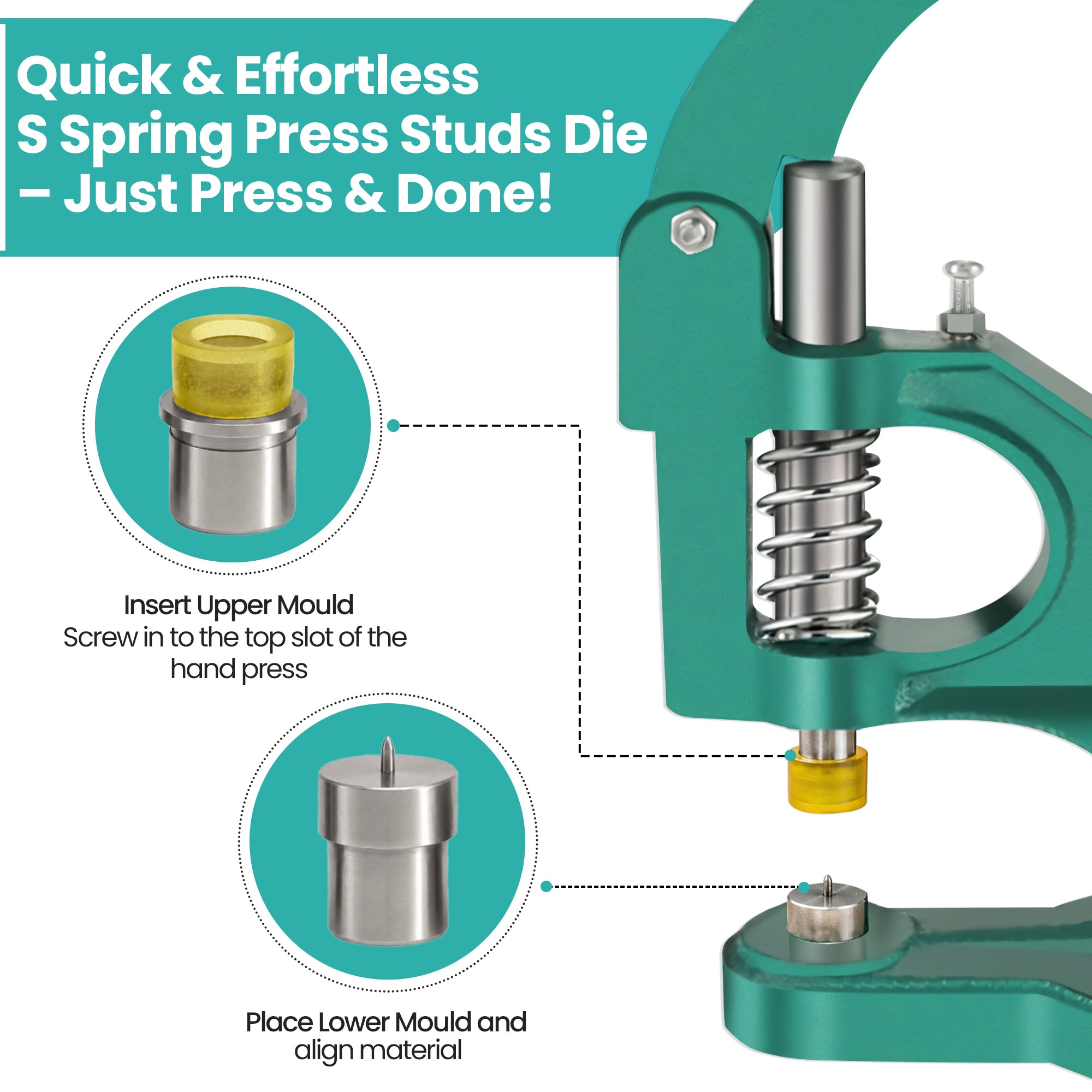 Flat Cap S Spring Press Studs Setting Die Set for Green Machine Hand Press
