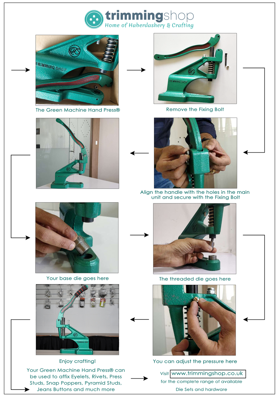 The Green Machine Hand Press® with Double Cap Tubular Rivet Die Set