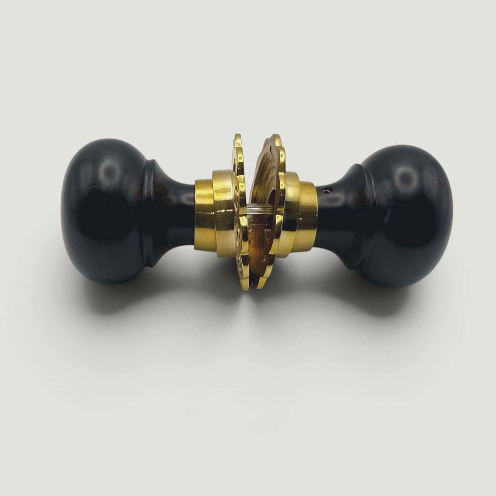Ebony Bun Door Knob – Aged Brass