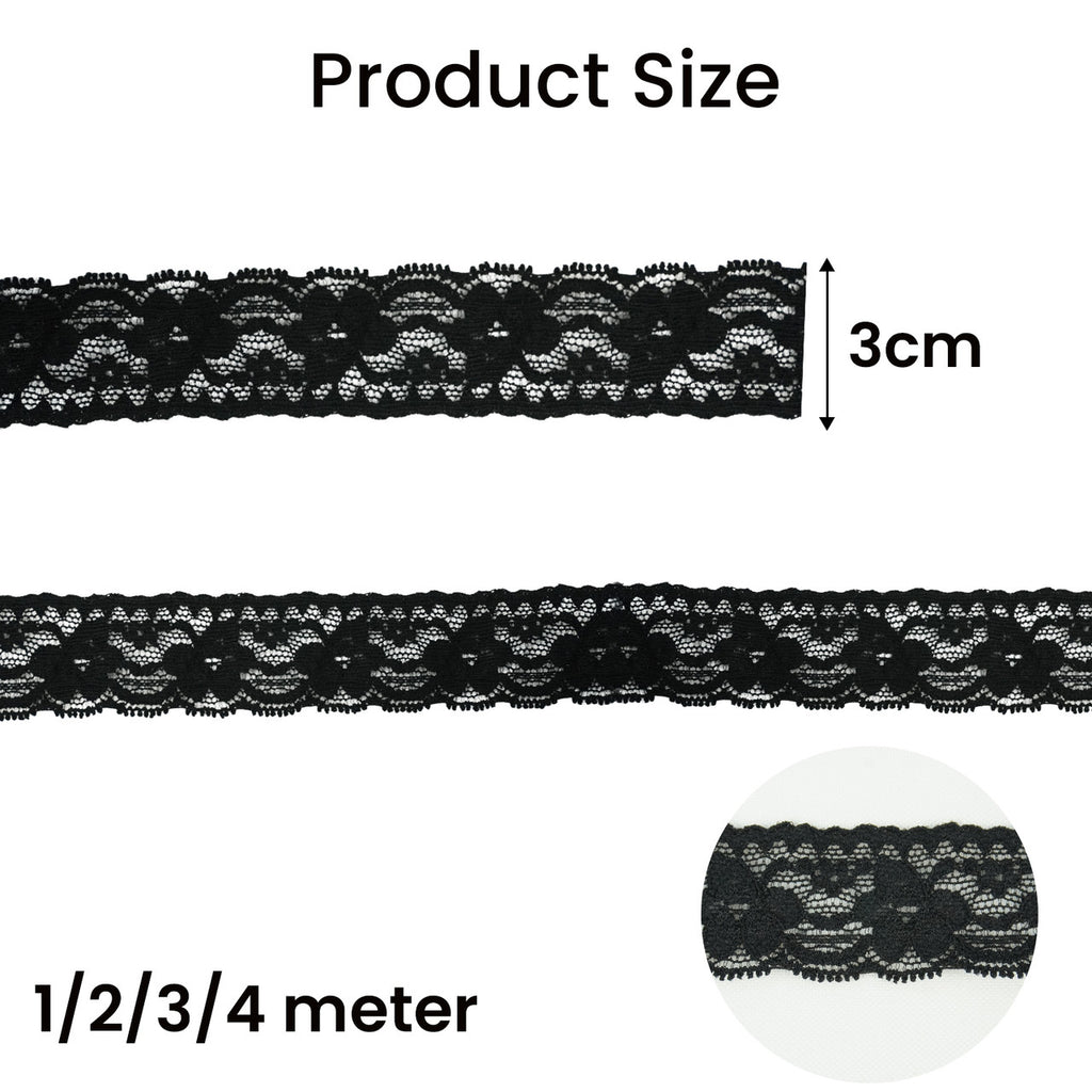 30mm Black Rose Pattern Embroidery Lace