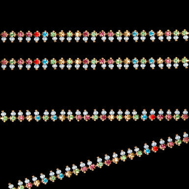 Diamante Rhinestone With White Pearl Chain Lace - MultiColour