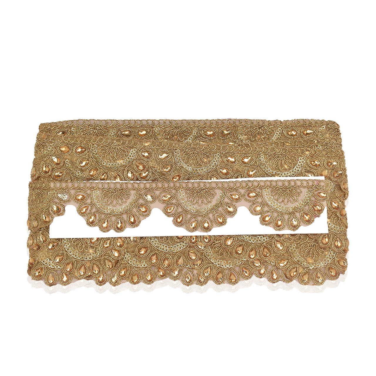 38mm Vibrant Golden Zari Stone Cutwork Embellishing Embroidery Trim