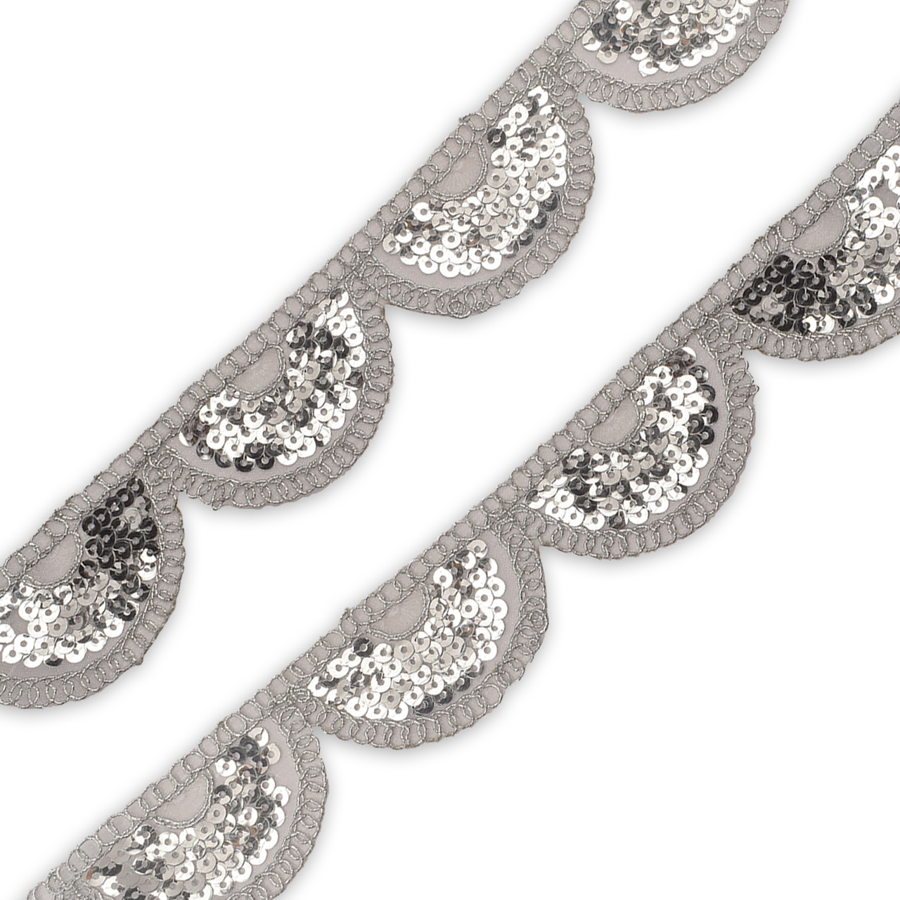 40mm Sequin Lace Trim - Silver