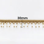 30mm Wide Indian White Pearl & Beaded Lace - Golden - 4M