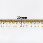 30mm Wide Indian White Pearl & Beaded Lace - Golden - 4M