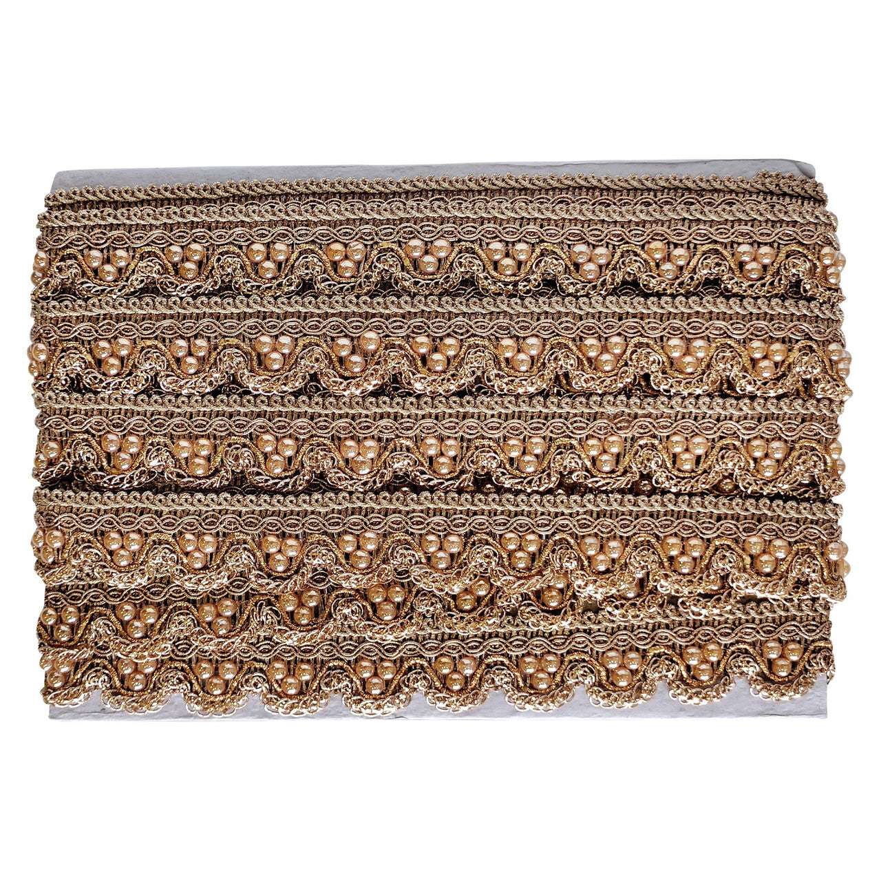 25mm Wide Indian Peach Pearl Studded Lace - 4M