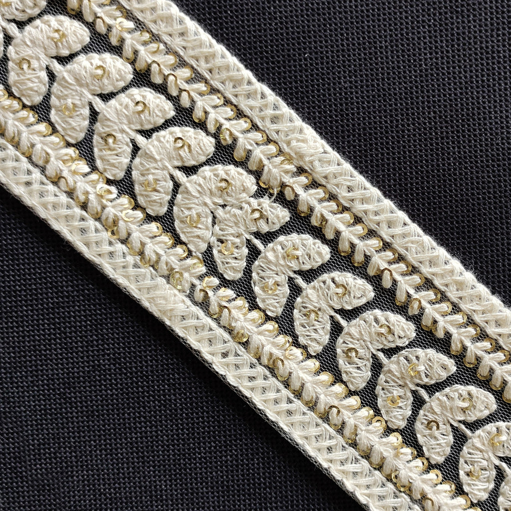 55mm Wide Floral Embroidary Leaves pattern Lace with Sequins