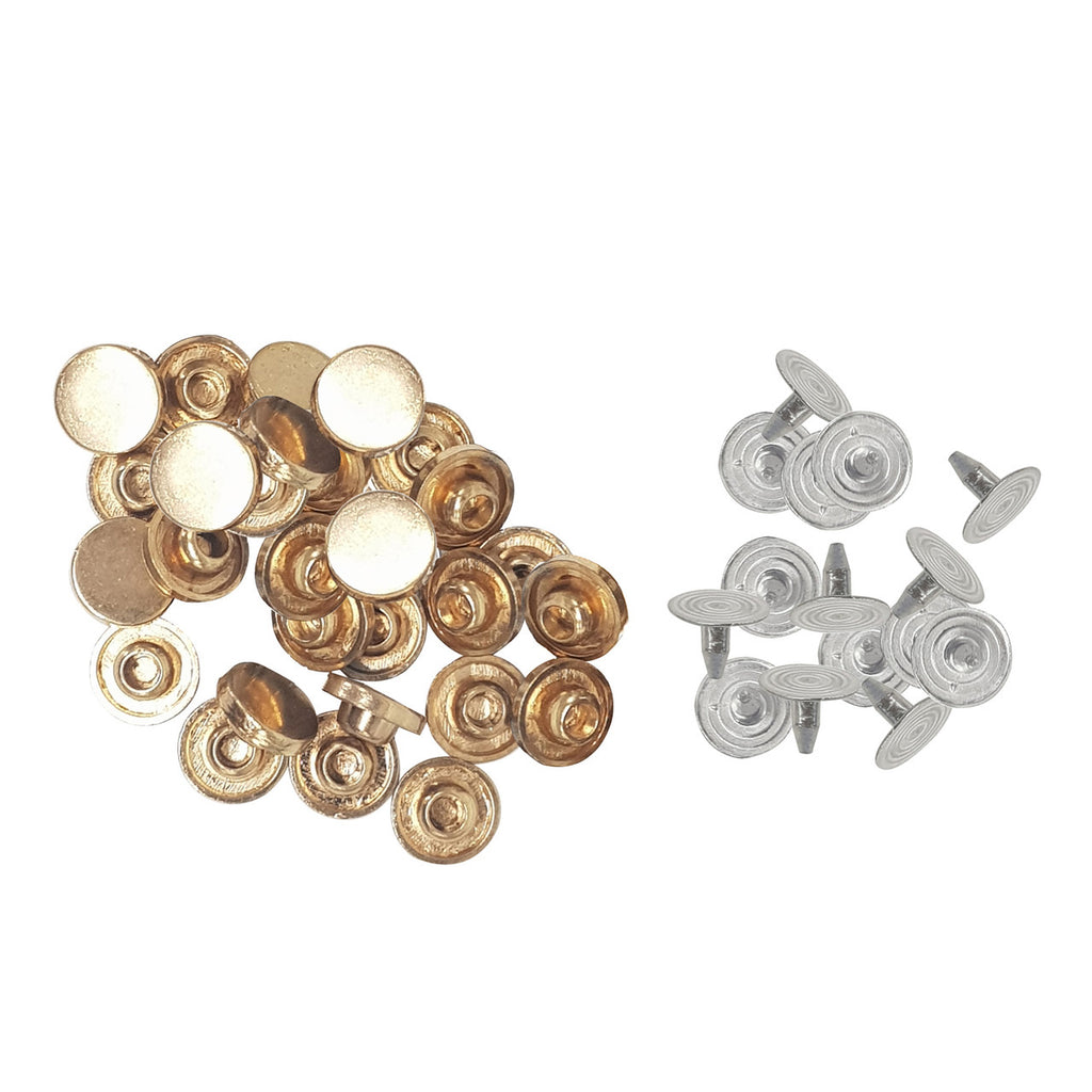 Flat Head Stud Rivets with Alloy Pins - Brass (Pack of 100)