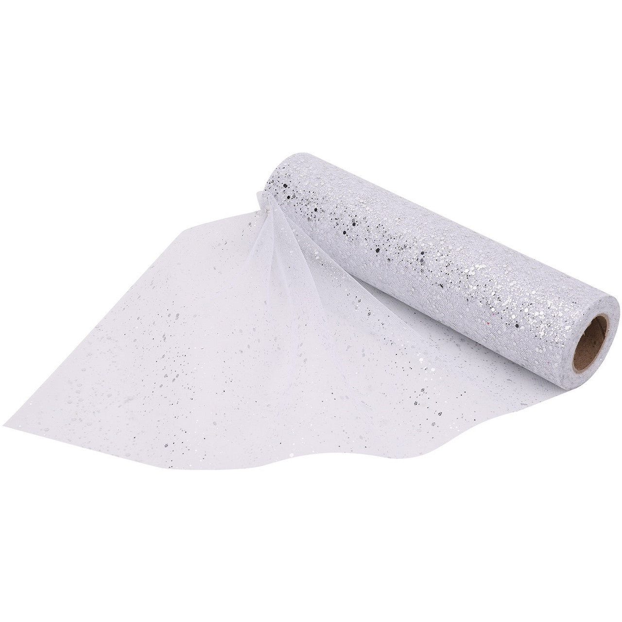 25m x 29cm Organza Roll - Silver Glitter Mesh