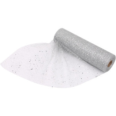 25m x 29cm Organza Roll - Silver Sparkle Glitter Sequin