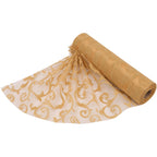 25m x 29cm Organza Roll - Gold Large Flocked Design Print
