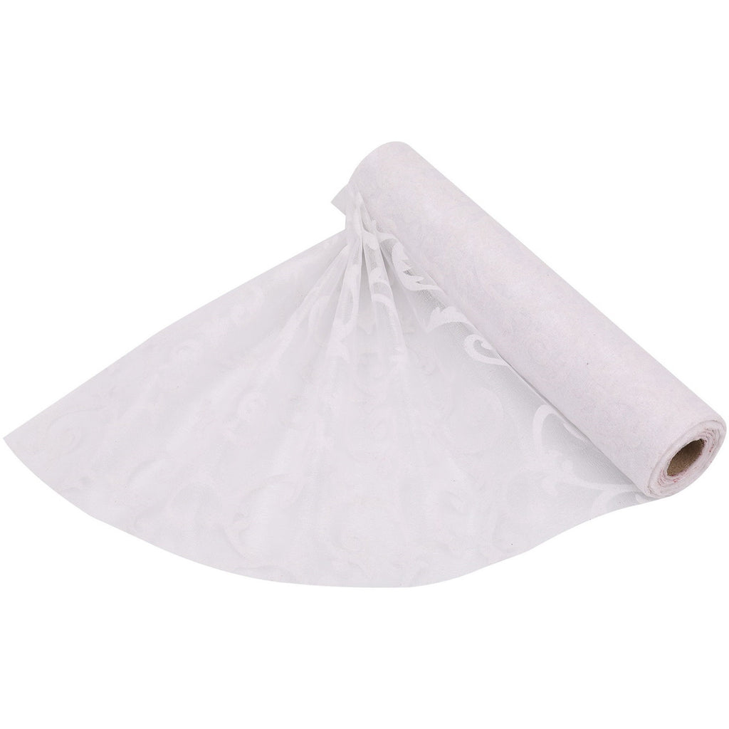 25m x 29cm Organza Roll - White Large Flocked Design Print