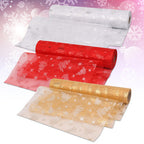 29cm x 25m Organza Rolls (Pack of 3) - Christmas Tree Design - Gold, Silver, Red
