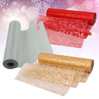 29cm x 25m Organza Rolls (Pack of 3) - Flocked Design - Gold, White, Red