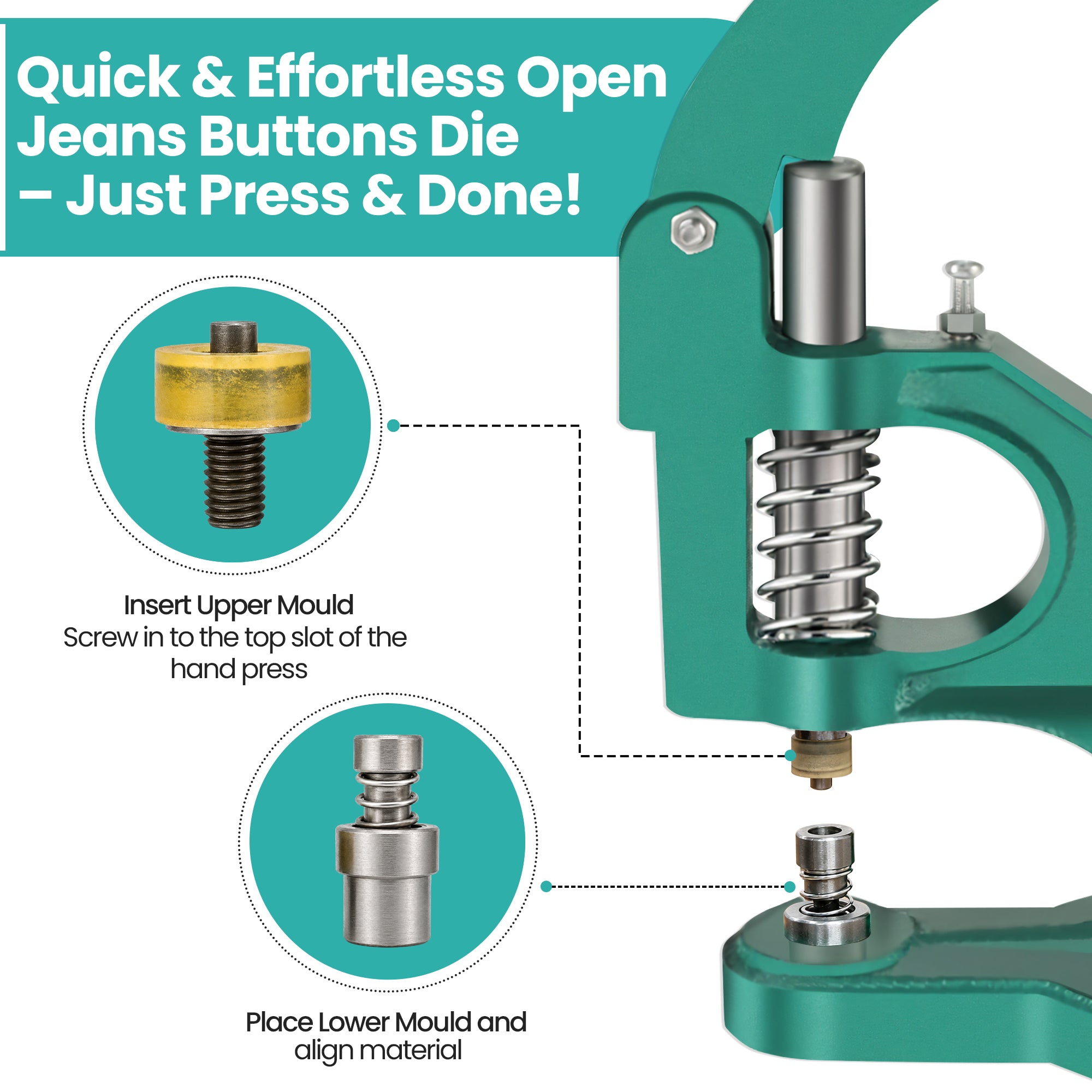 Open Jeans Buttons Die Set for Green Machine Hand Press