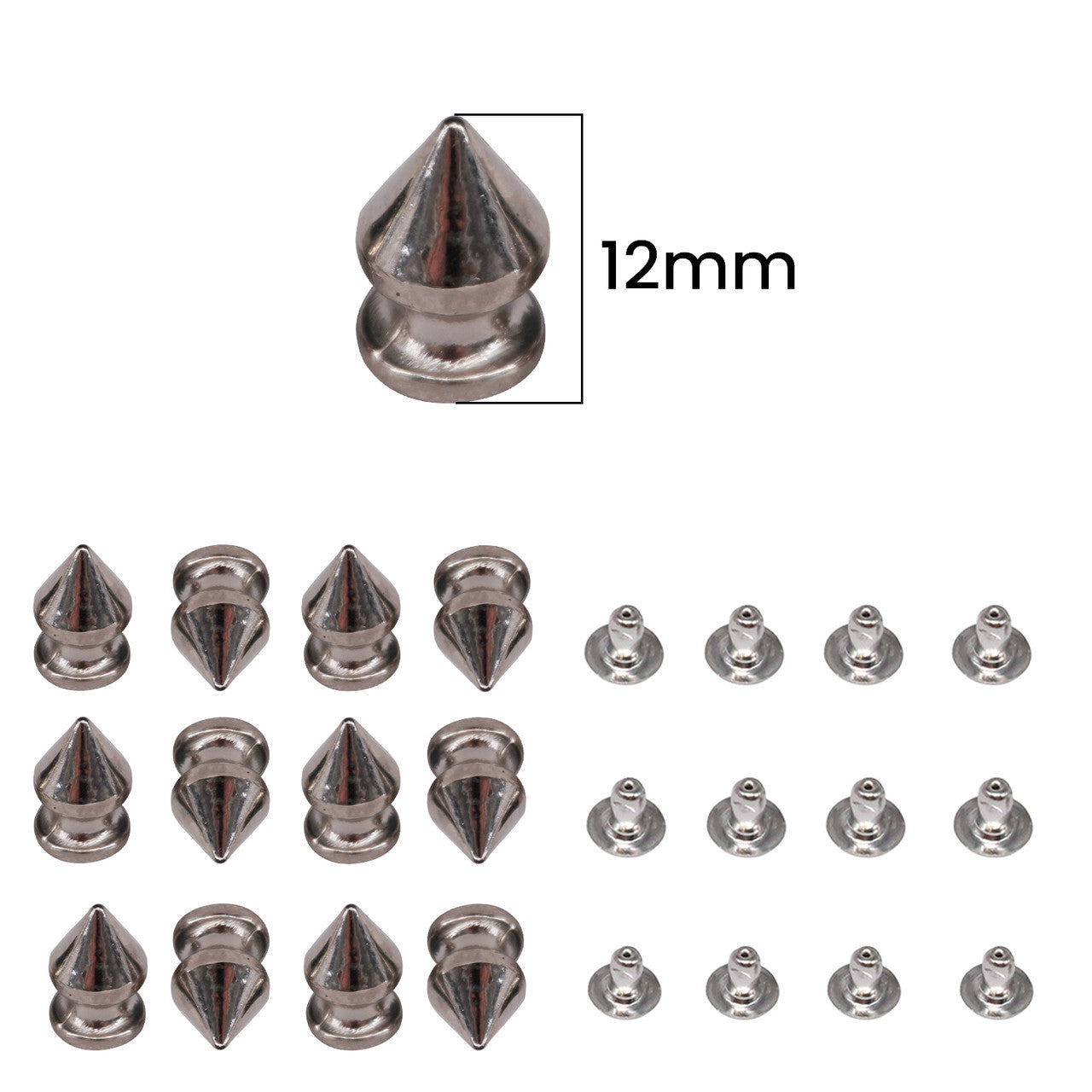 12mm Spike Cone Punk Pin Studs (Pack of 100)