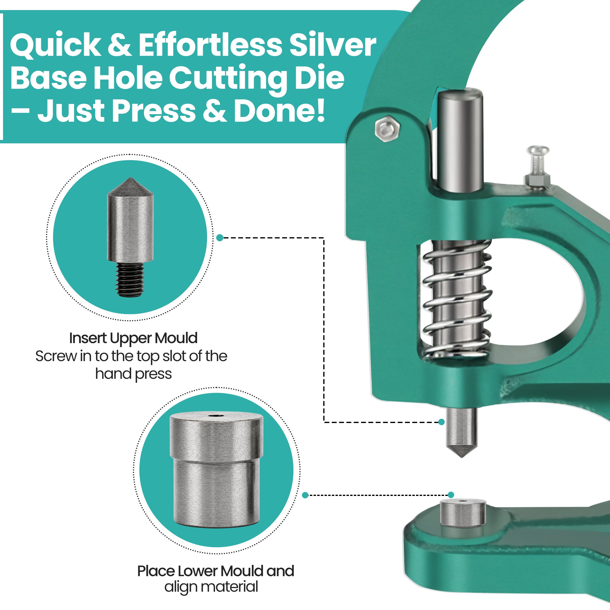 Hole Cutting Die with Silver Base for Green Machine Hand Press